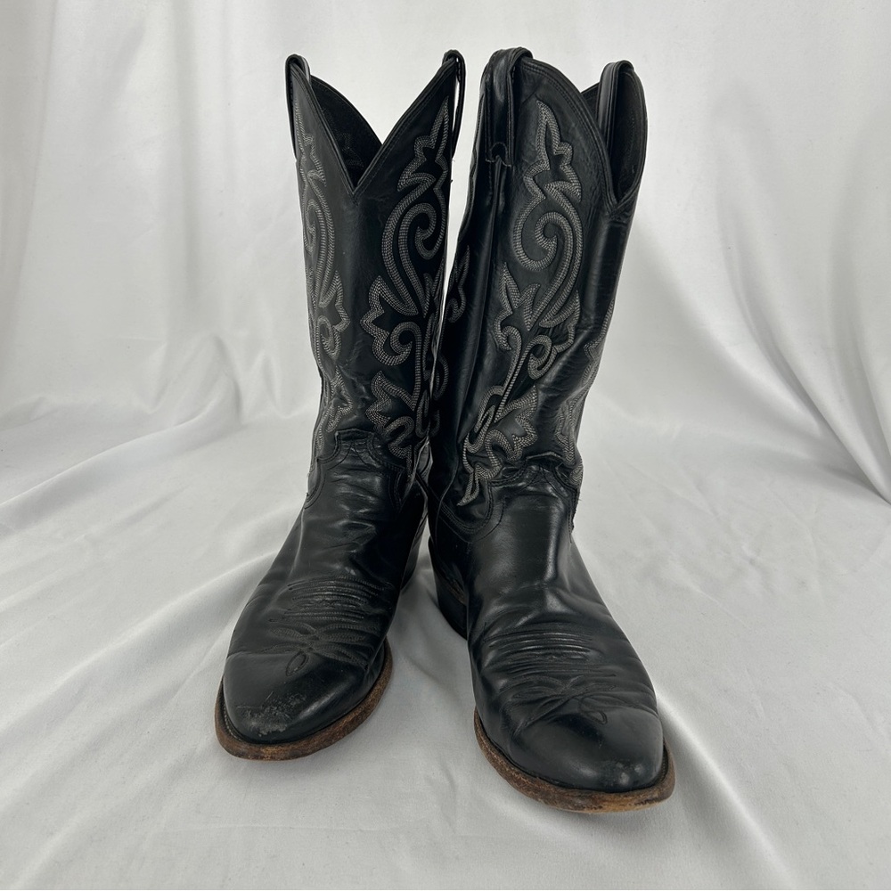 Vintage Justin Black Leather Embroidered Cowboy Boots
